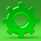 Factorio logo but made out of glass and GREEN