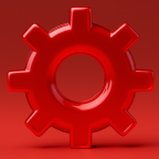 Factorio logo but made out of glass and RED